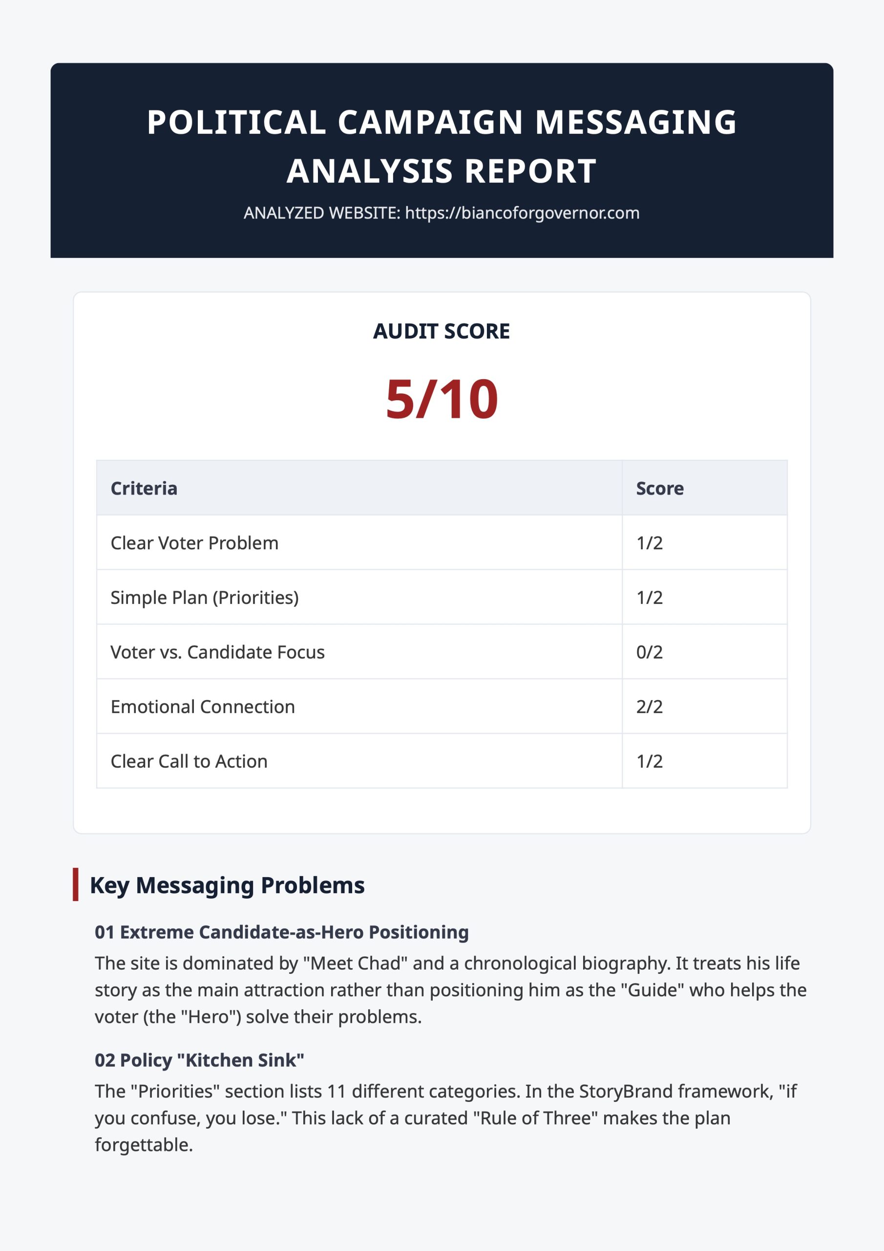 Chad Bianco pg1 Political Campaign Messaging Analysis Report scaled